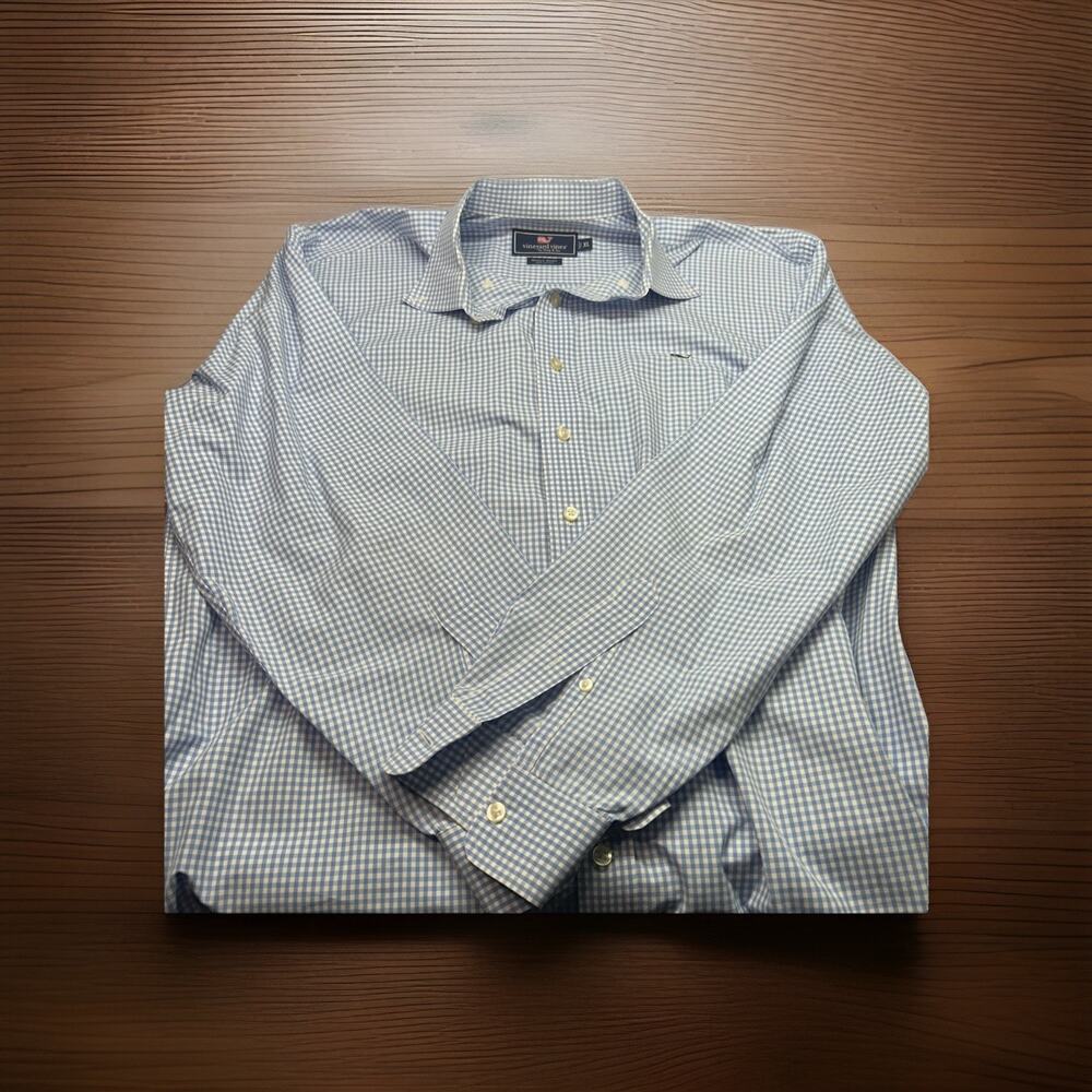 Mens Vineyard Vines Whale shirt XL cotton blue gingham